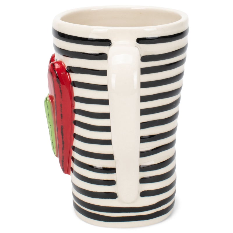 DEMDACO Tracy Pesche Black Stripes Heart Red Green White 15 Ounce Glossy Stoneware Mug With Handle - Image 3
